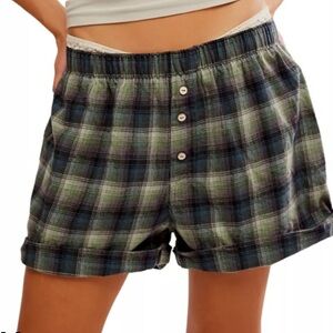 Free People Intimately Sunday Afternoon Boxer Shorts; Green Combo; Size Small